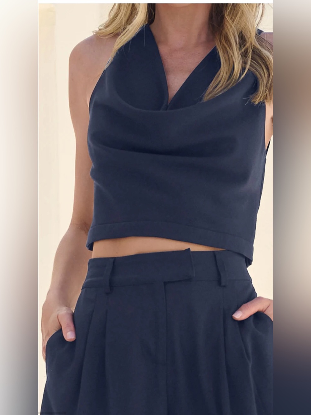 Venus NWT Navy 2 Piece Suit Set Wide Leg Pants Chic Elegant Outfit | Size 4 - Picture 3 of 16